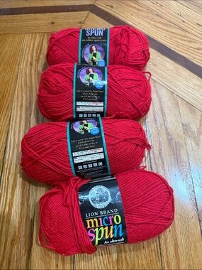 Lion Brand Microspun Yarn Skeins - Bright Red (4 skeins) discontinued